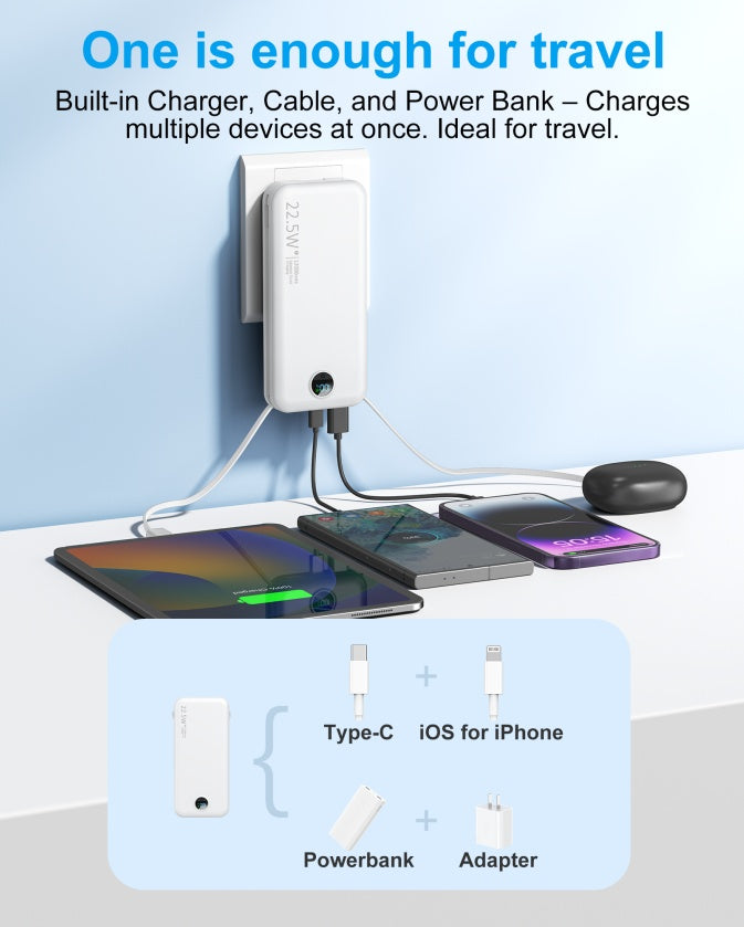 Voltique Hub 3-in-1 Power Station Pro: Built-in AC Plug, Dual Charging Cables & Digital Display | 9000mAh Fast Charging | 5-Day USA Delivery