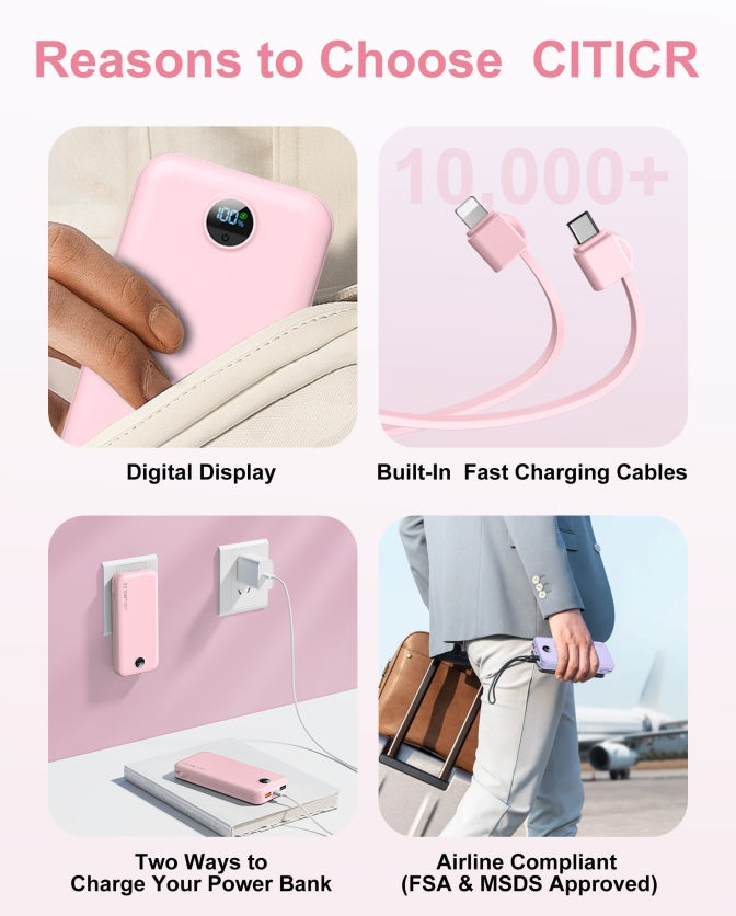 Voltique Hub 3-in-1 Power Station Pro: Built-in AC Plug, Dual Charging Cables & Digital Display | 9000mAh Fast Charging | 5-Day USA Delivery