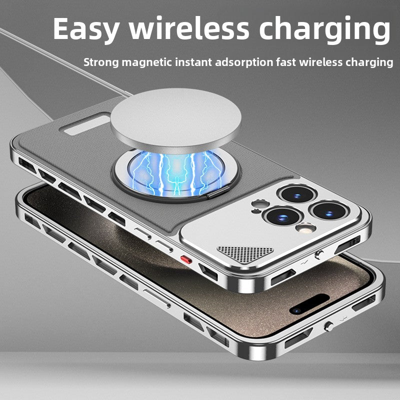 Voltique Hub Luxe Grip iPhone Case with Magnetic Stand - Premium Nappa Leather & Aluminium Alloy for iPhone 12 13 14 15 16 Series