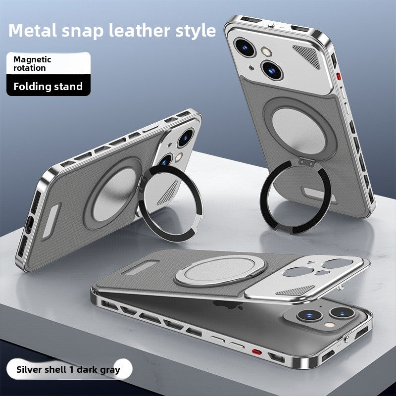 Voltique Hub Luxe Grip iPhone Case with Magnetic Stand - Premium Nappa Leather & Aluminium Alloy for iPhone 12 13 14 15 16 Series