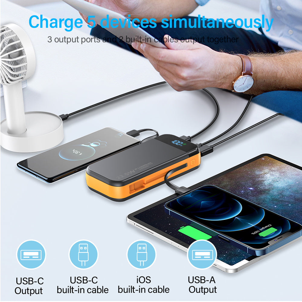 Voltique Hub 19,000mAh Power Bank with 2 Built-in Cables & Digital Display | 22.5W Super Fast Charging | for iPhone  | Fast USA Shipping