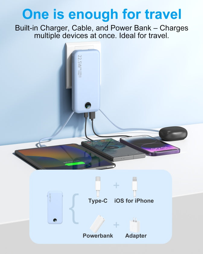 Voltique Hub 3-in-1 Power Station Pro: Built-in AC Plug, Dual Charging Cables & Digital Display | 9000mAh Fast Charging | 5-Day USA Delivery