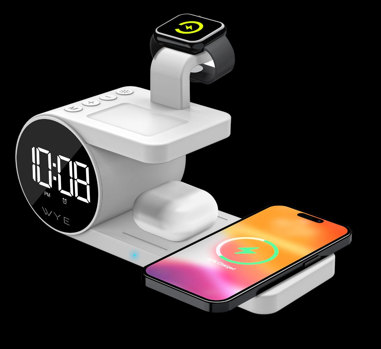 WYEFLUX 5-in-1 Wireless Charging Dock with Digital Clock | 15W Fast Charging for Phone, Watch & Earbuds | Fast 2-5 Day UK Delivery