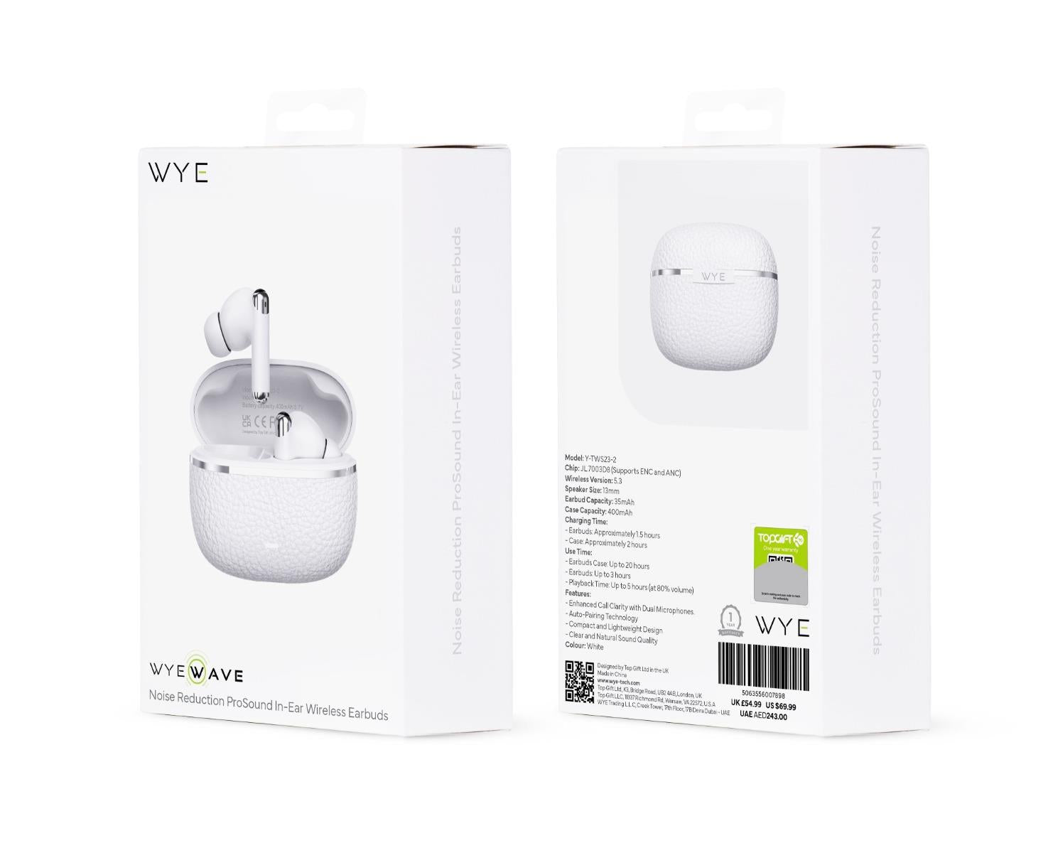 Wye ProSound Wireless Earbuds - ANC & ENC Noise Reduction | 20H Playtime | Fast 2-5 Day UK Delivery