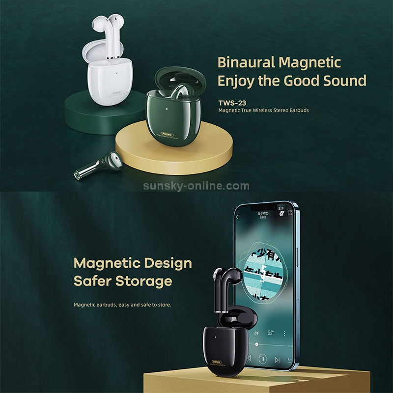 Magnetic Wireless Earbuds with Secure Fit | Bluetooth 5.0, 14H Playtime, Stereo Sound | REMAX Proda TWS-23