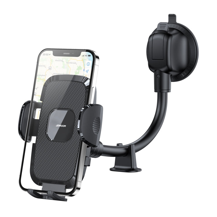 JOYROOM JR-ZS259 mechanical auto-lock car phone holder mounted on a windshield, holding a smartphone in Black colour
