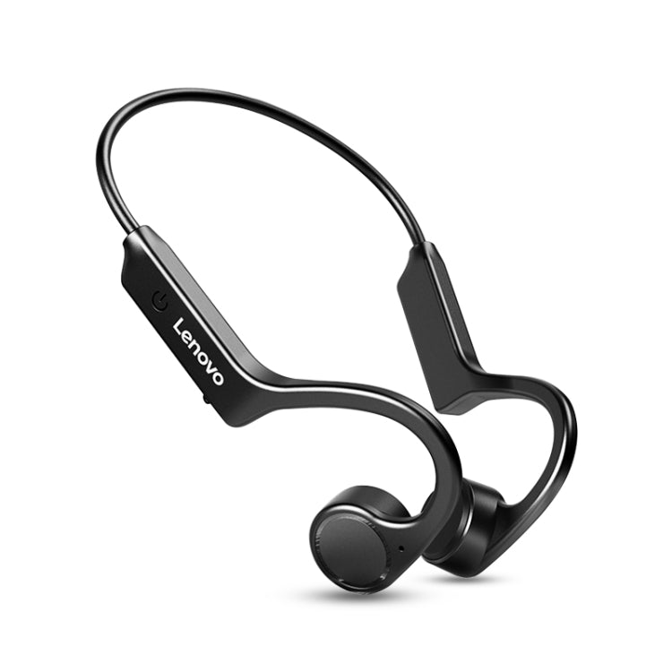 Lenovo X4 Open-Ear Bone Conduction Headphones shown in black, being worn by a runner outdoors in Black colour.