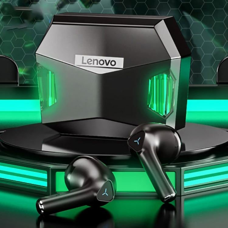 Lenovo GM5 TWS gaming earbuds with RGB lights in charging case, black edition