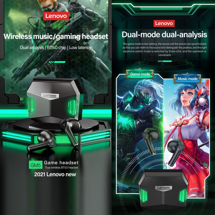 Low Latency Gaming Earbuds with RGB Lights | 60ms Mode, 15H Battery, IPX5 Waterproof | Lenovo GM5