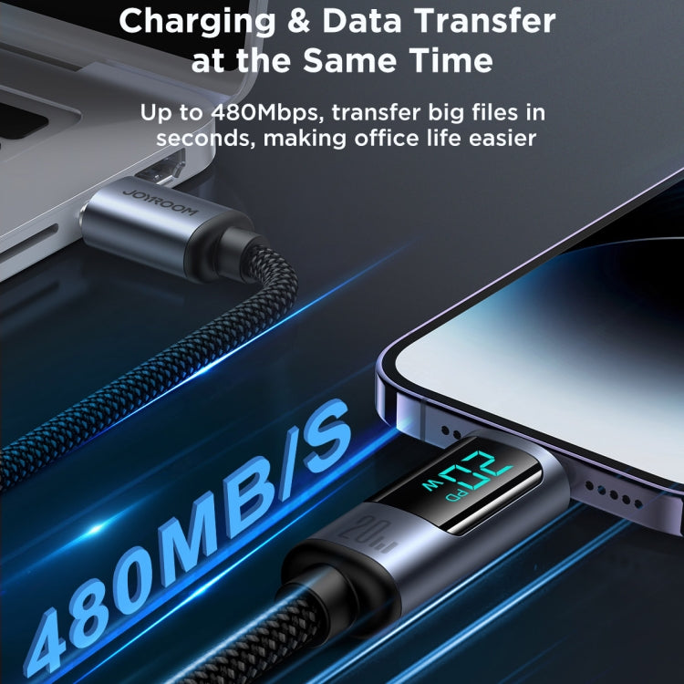 USB-C Fast Charging Cable with Digital Display | 20W PD Compatible for iPhone, Nylon Braided | JOYROOM S-CL020A16