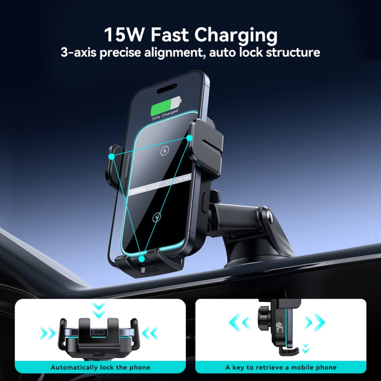 JOYROOM 15W Fast Wireless Car Charger Mount with Super Capacitor | Dual Coil, Auto-Clamping for iPhone  | Dashboard Mount