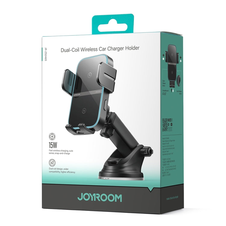 JOYROOM 15W Fast Wireless Car Charger Mount with Super Capacitor | Dual Coil, Auto-Clamping for iPhone  | Dashboard Mount