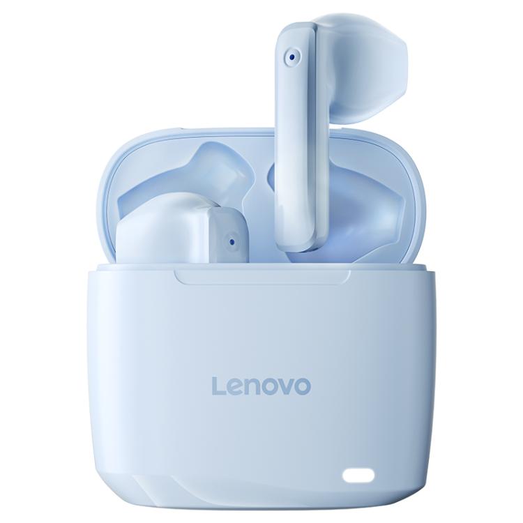 Lenovo TC3302 True Wireless Earbuds in charging case, shown in Blue  colour. 