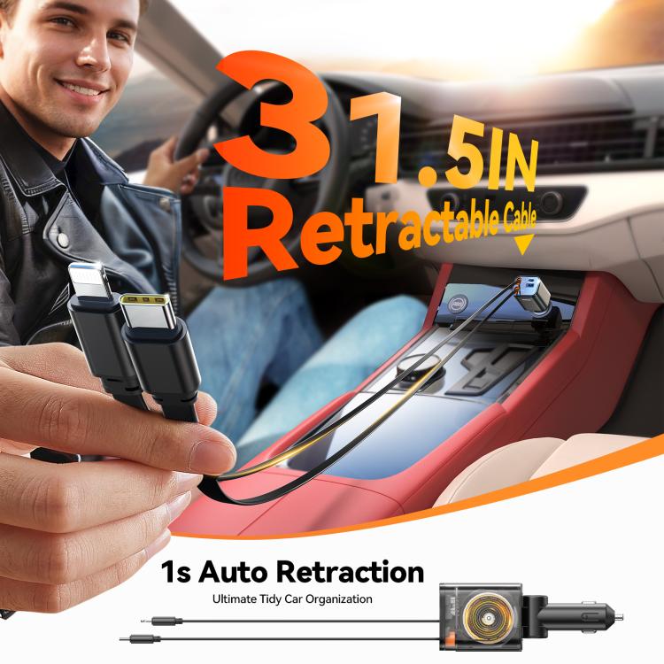 4-in-1 Retractable Car Charger | 30W PD/QC Fast Charge for 4 Devices Simultaneously | 80cm Cable | JOYROOM CCL05