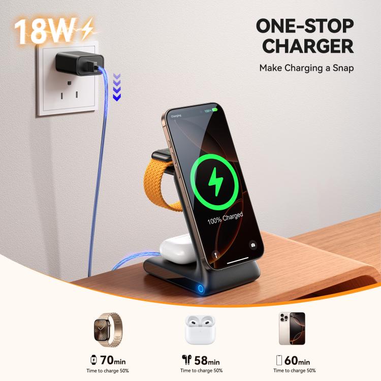 3-in-1 Magnetic Wireless Charging Stand | Fast Charge for Phone, Watch, Earbuds | JOYROOM JR-W15