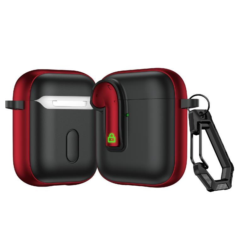Voltique Hub ColorLock protective case for Air Pods 2 in Black and red, showing front and back views 