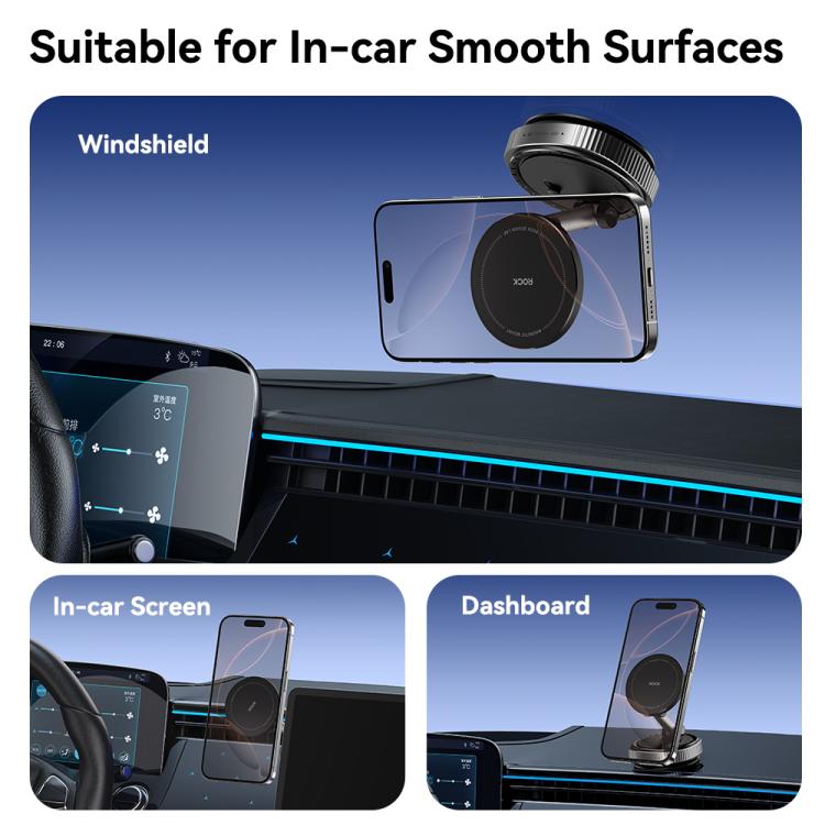 Magnetic Car Phone Holder with Suction Base | 360° Rotation, 3-Axis Adjustment | ROCK Q16