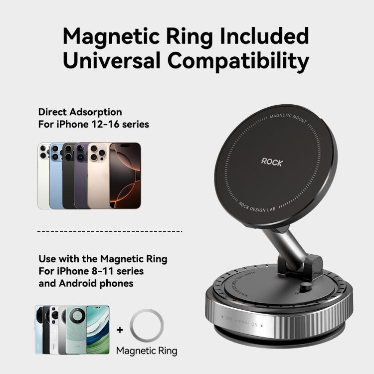 Magnetic Car Phone Holder with Suction Base | 360° Rotation, 3-Axis Adjustment | ROCK Q16