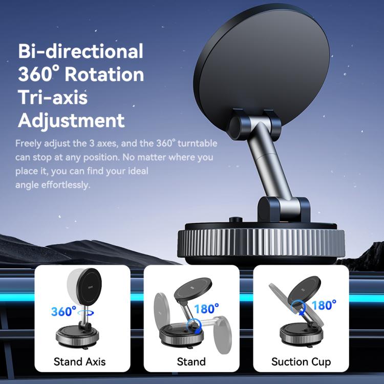 Magnetic Car Phone Holder with Suction Base | 360° Rotation, 3-Axis Adjustment | ROCK Q16