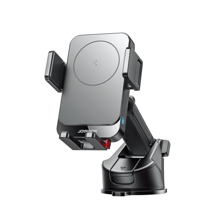 JOYROOM JR-ZS241S 15W wireless car charger holder mounted on a vent, clamping a smartphone in Black colour.