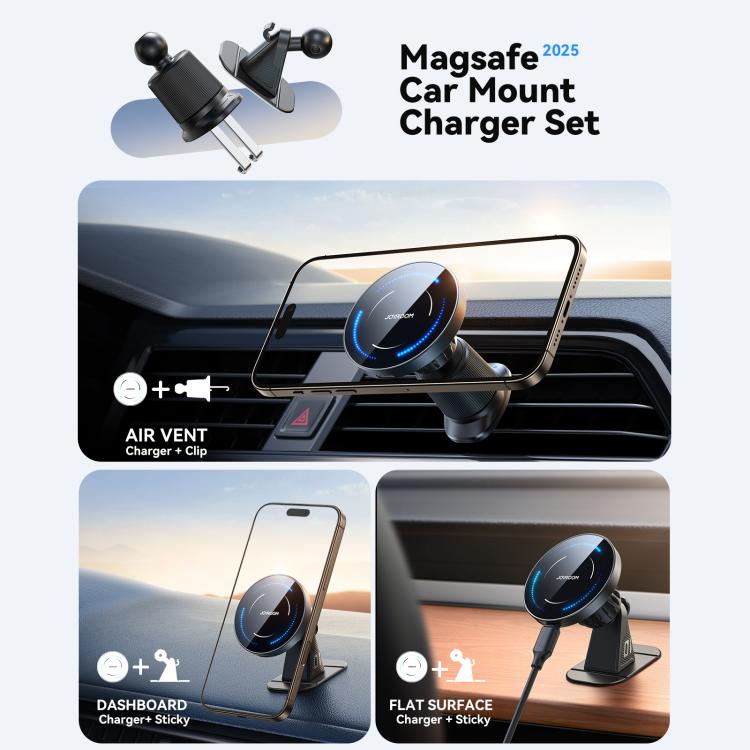 JOYROOM 15W Fast Wireless Car Charger Holder | Strong Magnet for iPhone 12-15 Series, Air Vent & Dashboard Mount