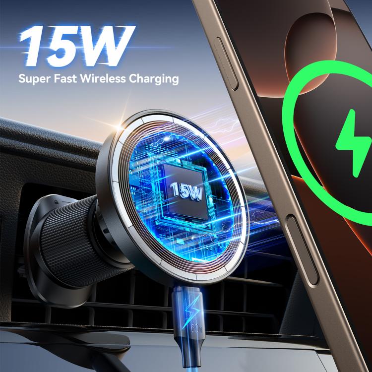 JOYROOM 15W Fast Wireless Car Charger Holder | Strong Magnet for iPhone 12-15 Series, Air Vent & Dashboard Mount