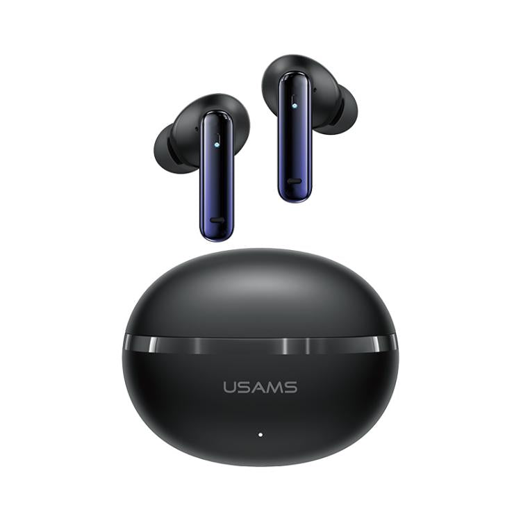 USAMS Echo E02 ANC wireless earbuds in charging case, black matte finish
