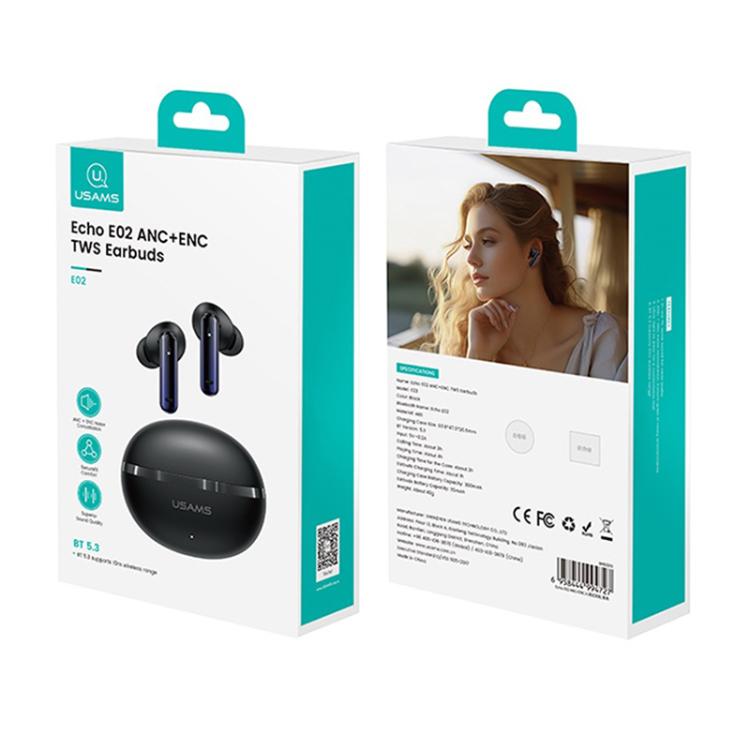 ANC Wireless Earbuds with Active Noise Cancellation | 16H Playtime, Bluetooth 5.3, 3D Stereo Sound | USAMS Echo E02