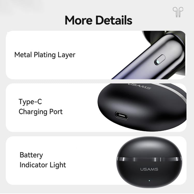 ANC Wireless Earbuds with Active Noise Cancellation | 16H Playtime, Bluetooth 5.3, 3D Stereo Sound | USAMS Echo E02