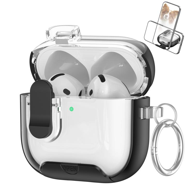 Voltique Hub Starchain Series PC earphone case with stand and carabiner clip, clear design in Black and White 