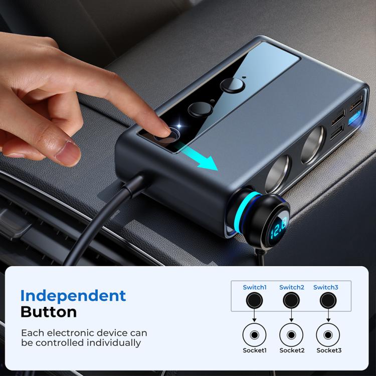 9-in-1 Car Charger with Digital Display | Multi-Port Hub for Front & Rear Seat Charging | JOYROOM JR-CL06