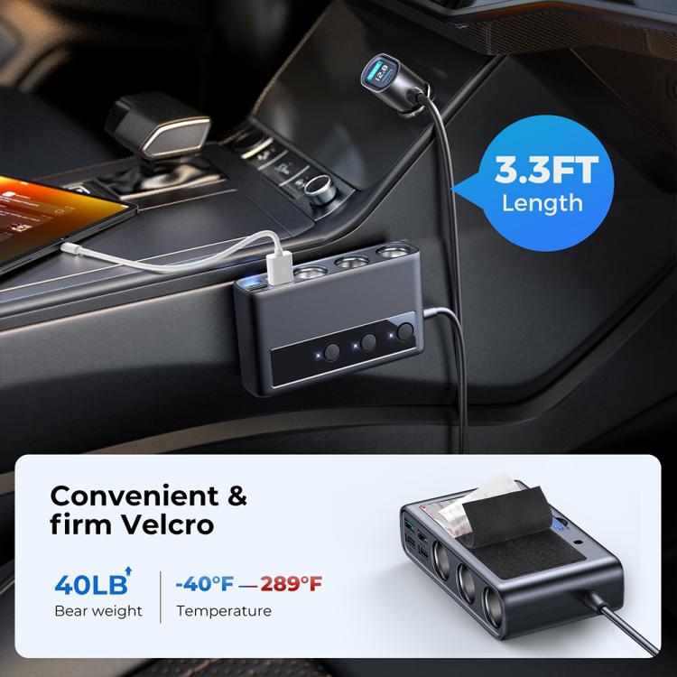 9-in-1 Car Charger with Digital Display | Multi-Port Hub for Front & Rear Seat Charging | JOYROOM JR-CL06