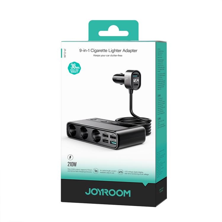 9-in-1 Car Charger with Digital Display | Multi-Port Hub for Front & Rear Seat Charging | JOYROOM JR-CL06
