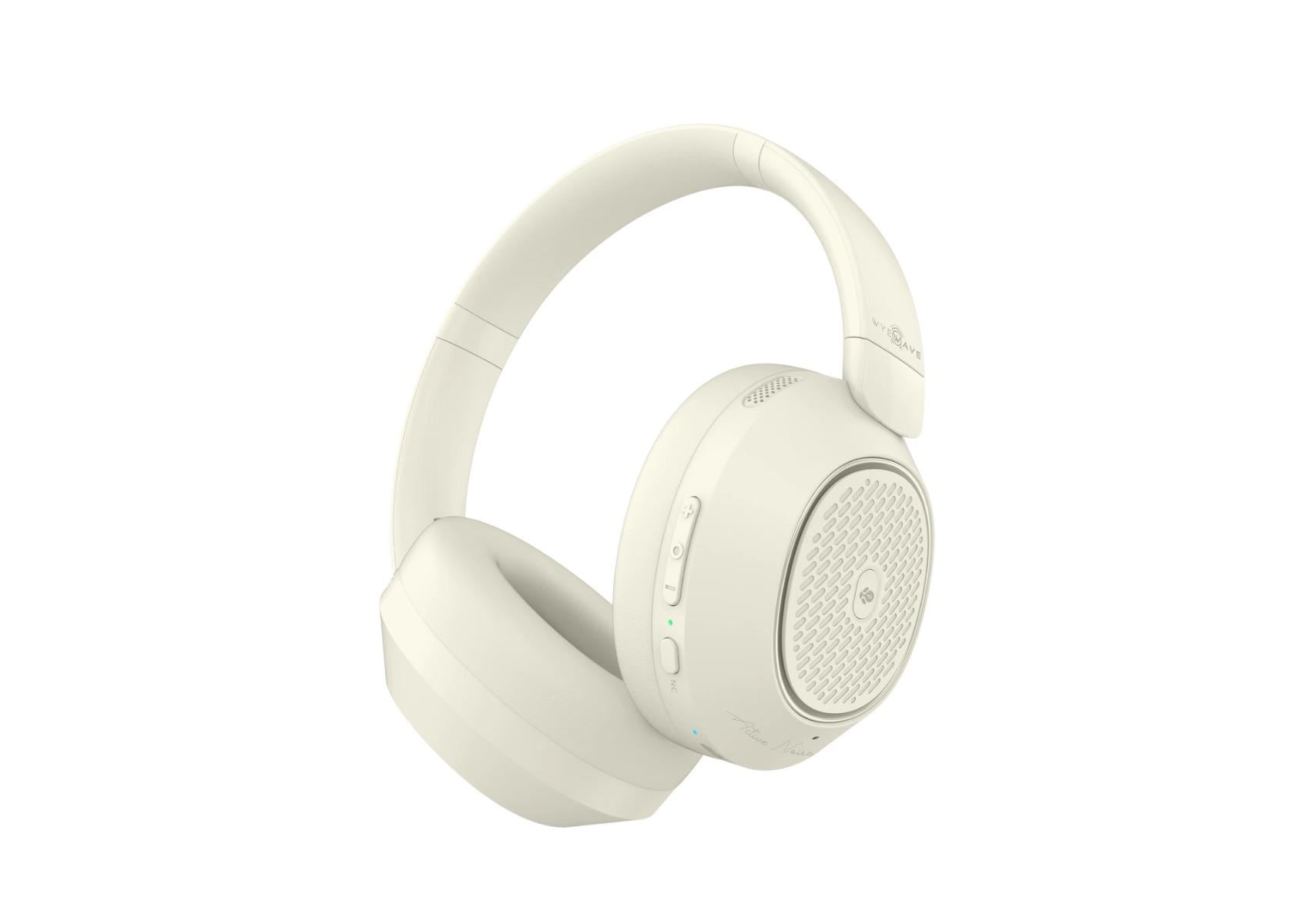Beige Wyewave wireless headset displayed on plain white background