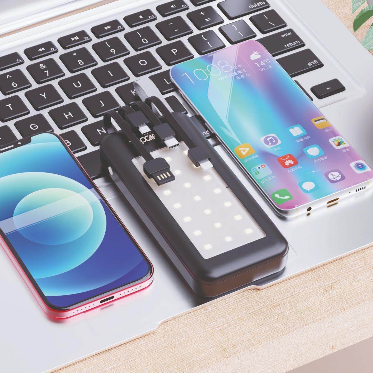 WYEFLUX 10000mAh Power Bank with 3 Built-In Cables & LED Light | Fast 2-5 Day UK Delivery