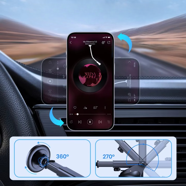 TOPK MagSafe Magnetic Car Phone Holder - Strong Suction Windshield & Dashboard Mount, 360° Rotation, for iPhone 12/13/14/15 Series