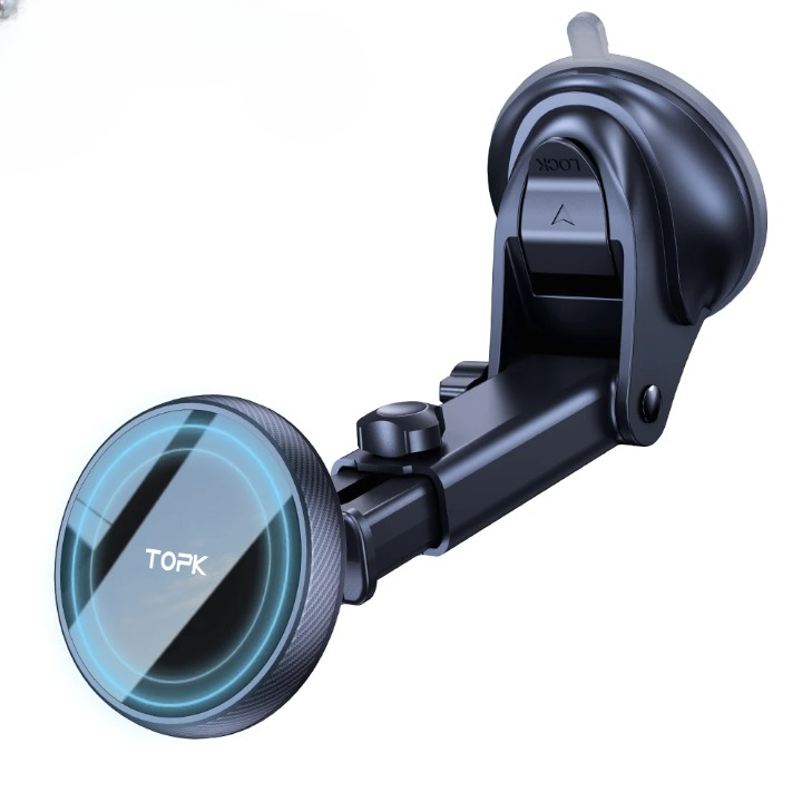 TOPK MagSafe magnetic car phone holder premium black mounted on car windshield holding iPhone 12/13/14 /15 .