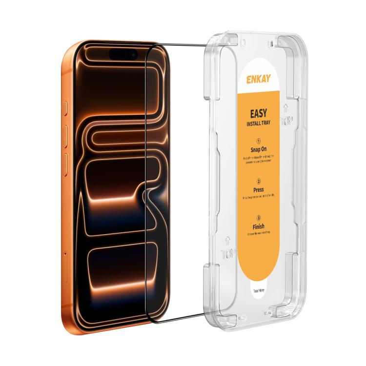 ENKAY Easy Install Tempered Glass Screen Protector for iPhone 13 to 17 Series with alignment tray - 9H hardness, bubble-free installation