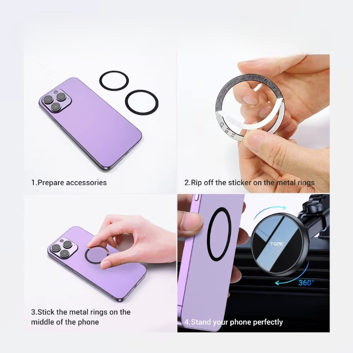 TOPK MagSafe Magnetic Car Phone Holder - Strong Suction Windshield & Dashboard Mount, 360° Rotation, for iPhone 12/13/14/15 Series