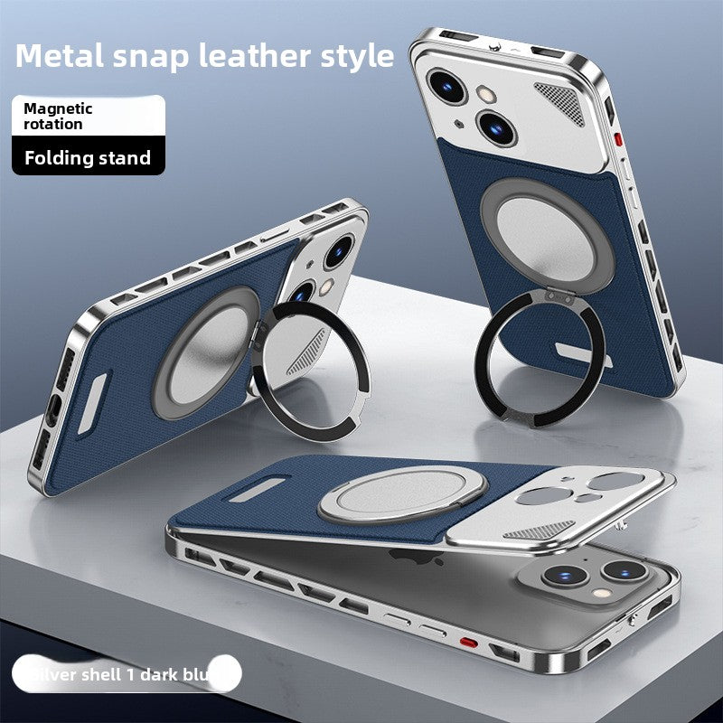 Voltique Hub Luxe Grip iPhone Case with Magnetic Stand - Premium Nappa Leather & Aluminium Alloy for iPhone 12 13 14 15 16 Series