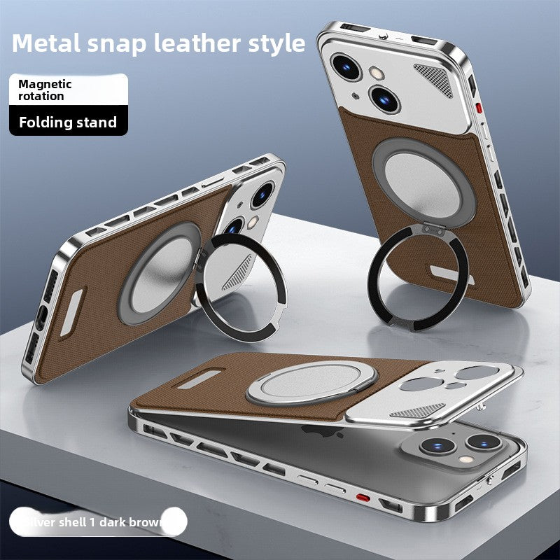 Voltique Hub Luxe Grip iPhone Case with Magnetic Stand - Premium Nappa Leather & Aluminium Alloy for iPhone 12 13 14 15 16 Series