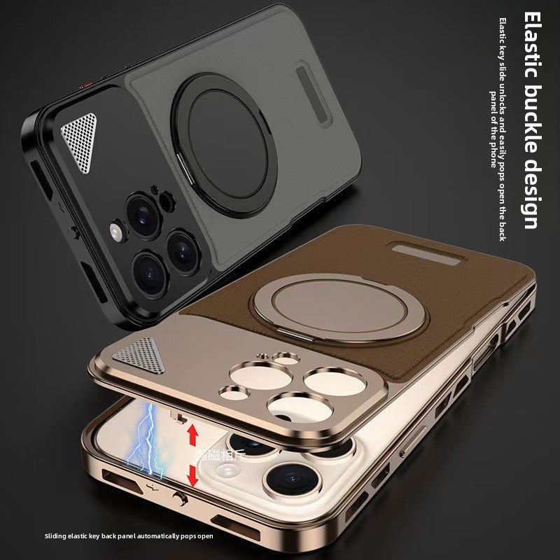 Voltique Hub Luxe Grip iPhone Case with Magnetic Stand - Premium Nappa Leather & Aluminium Alloy for iPhone 12 13 14 15 16 Series