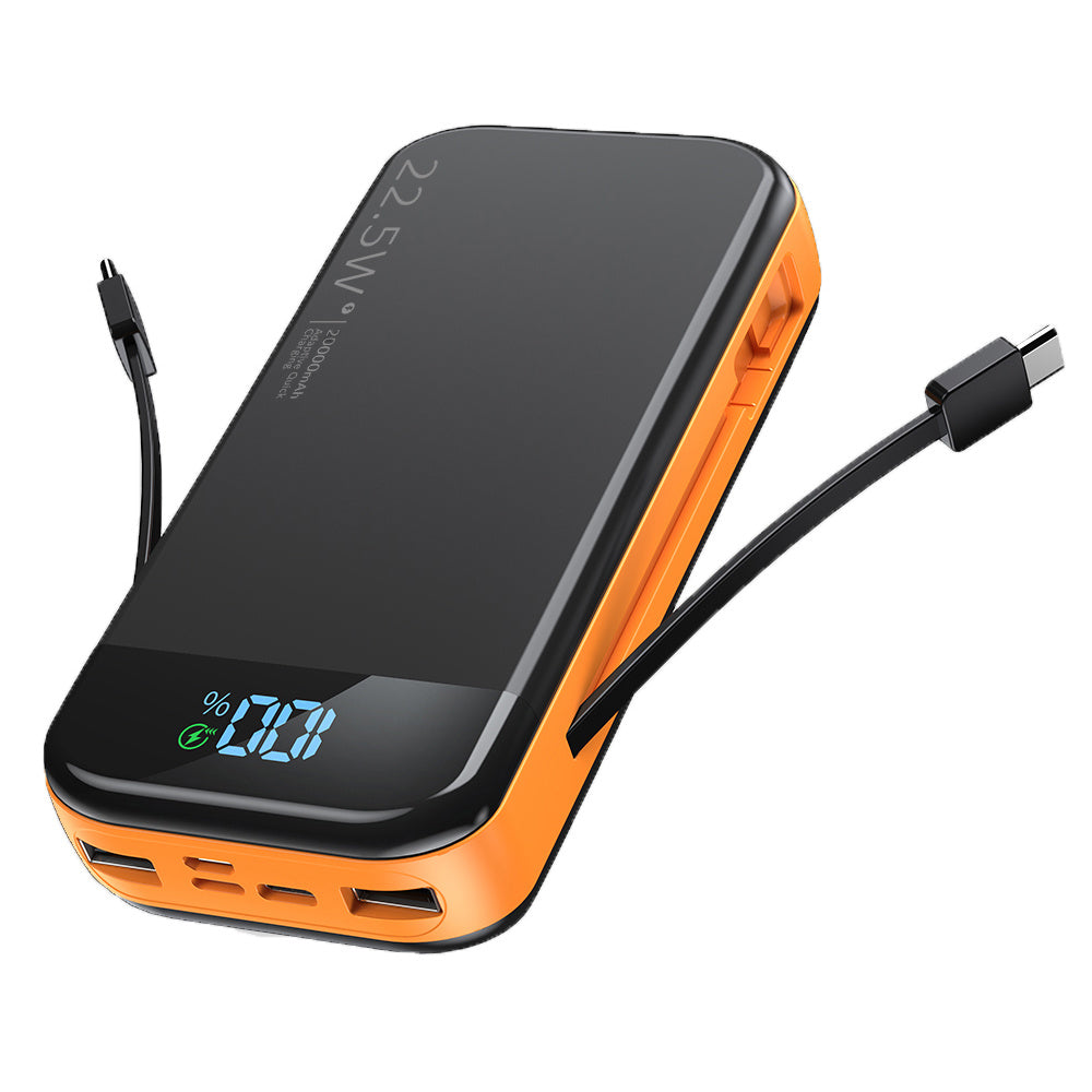 Voltique Hub 20000mAh power bank with digital percentage display, built-in cables, and dual USB ports