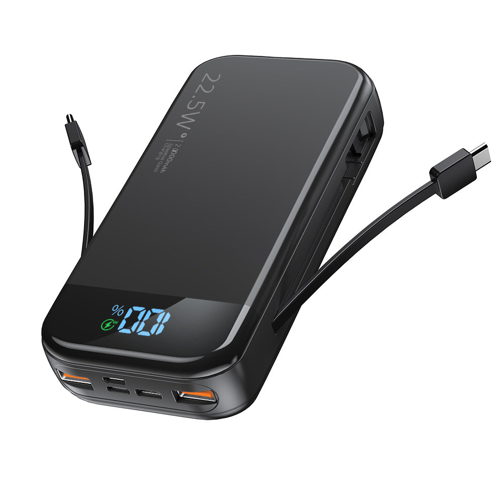 Voltique Hub 19,000mAh Power Bank with 2 Built-in Cables & Digital Display | 22.5W Super Fast Charging | for iPhone  | Fast USA Shipping