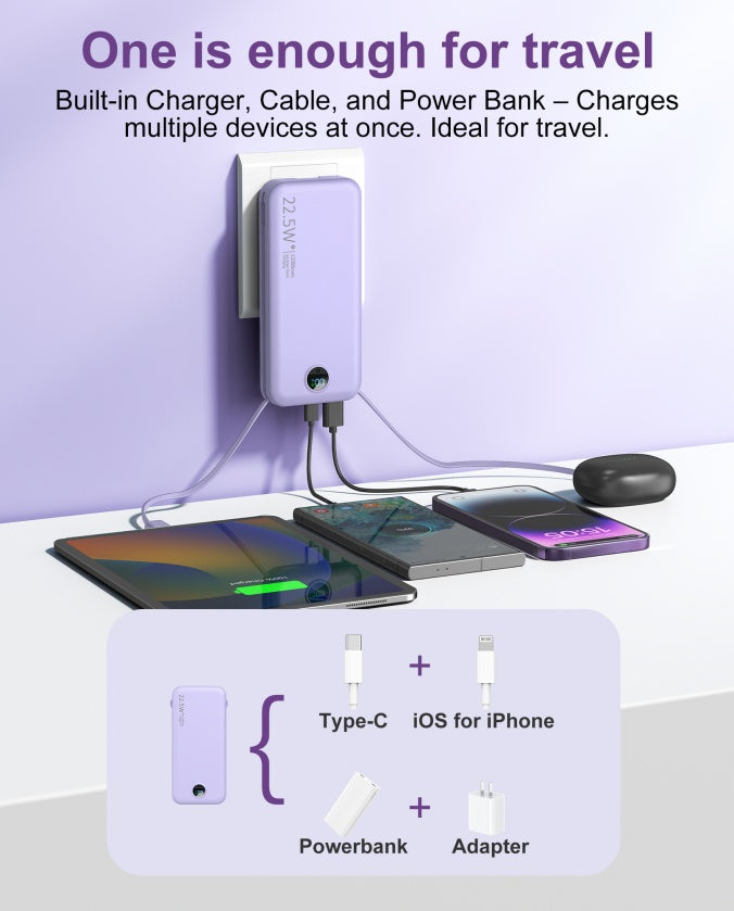 Voltique Hub 3-in-1 Power Station Pro: Built-in AC Plug, Dual Charging Cables & Digital Display | 9000mAh Fast Charging | 5-Day USA Delivery