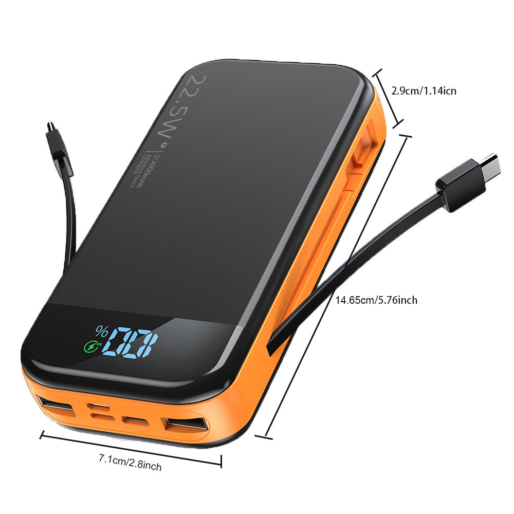 Voltique Hub 19,000mAh Power Bank with 2 Built-in Cables & Digital Display | 22.5W Super Fast Charging | for iPhone  | Fast USA Shipping