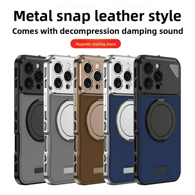 Voltique Hub Luxe Grip iPhone Case with Magnetic Stand - Premium Nappa Leather & Aluminium Alloy for iPhone 12 13 14 15 16 Series