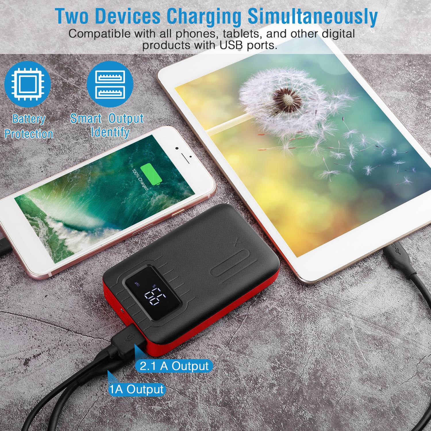 10,000mAh Power Bank with LCD Display & Dual Ports | Compact Portable Charger for iPhone | Fast USA Shipping