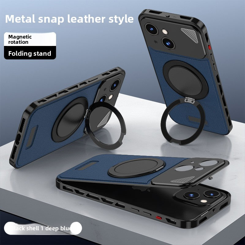 Voltique Hub Luxe Grip iPhone Case with Magnetic Stand - Premium Nappa Leather & Aluminium Alloy for iPhone 12 13 14 15 16 Series