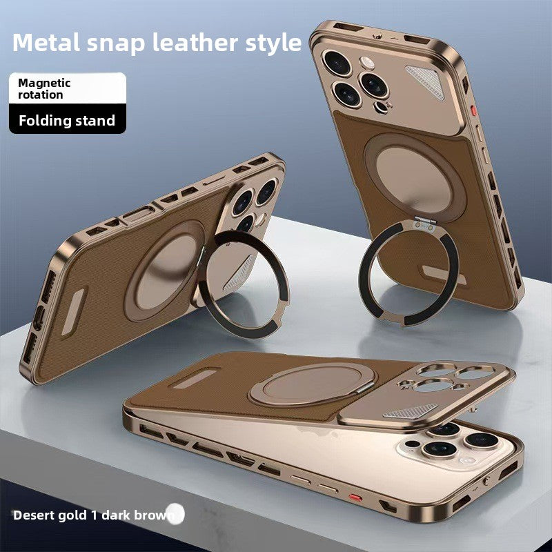 Voltique Hub Luxe Grip iPhone Case with Magnetic Stand - Premium Nappa Leather & Aluminium Alloy for iPhone 12 13 14 15 16 Series